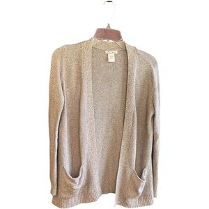 Cotton Emporium oatmeal open cardigan pockets ribbed trim acrylic cotton Sz S